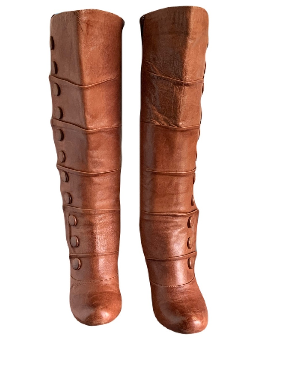 Miz Mooz Siri Tall Button-Detail Leather Over-the-Knee Boots in Cognac Brown